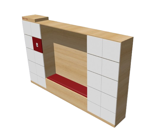 Meuble de casiers Bee-Cosy avec banquette intégrée, vue de trois quarts